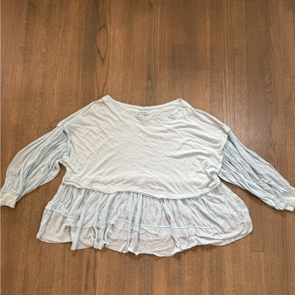 Free People We The Free Sky Blue Ballon Sleeve Oversized Fit Top-Size Large